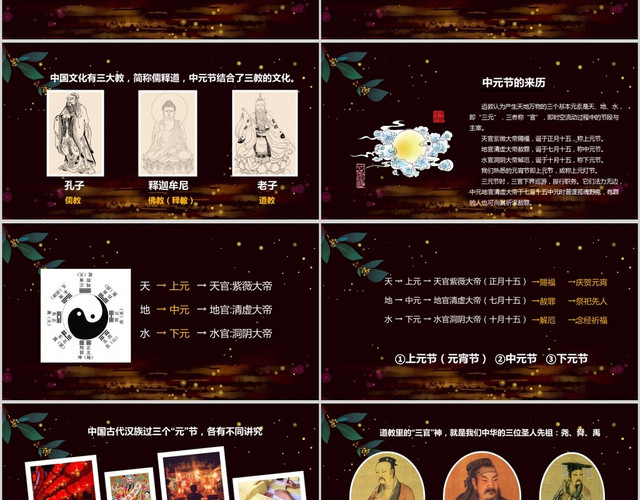 简约大气中国文化传统节日之中元节民风民俗主题PPT模板