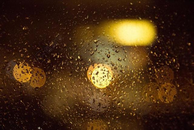 散景 玻璃 玻璃 窗口 湿 雨 雨滴 模糊 灯 夜