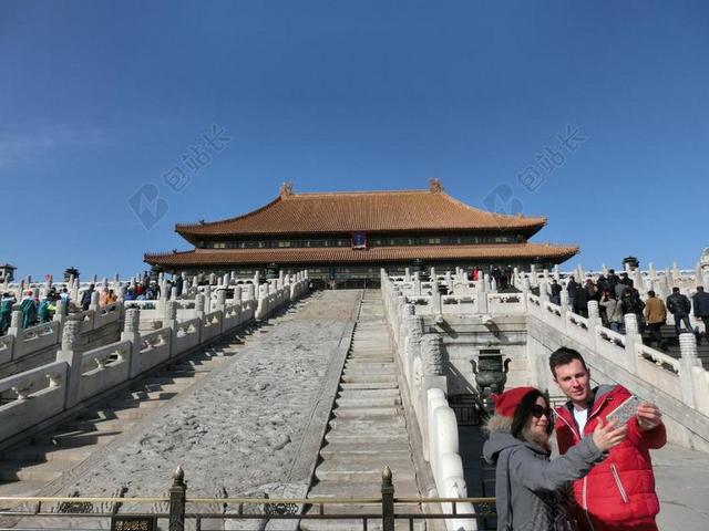建筑北京紫禁城的台阶背景图片