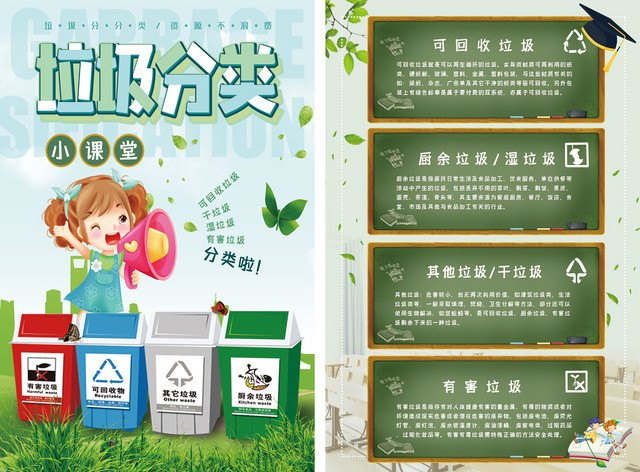 清爽蓝色垃圾分类小课堂垃圾分类宣传单