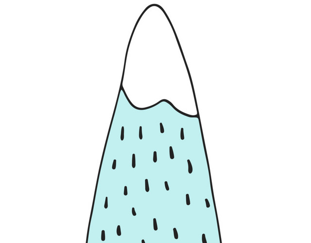 水彩卡通蓝色小山矢量图
