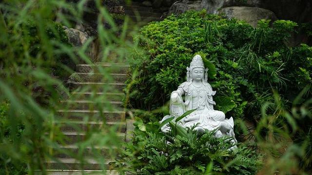 摄影草原上的佛雕塑背景图片