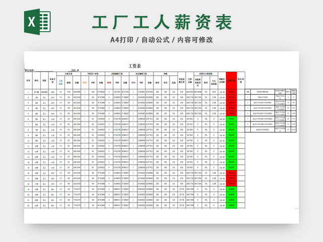 工厂工资表含计时和加班费登记表