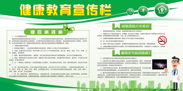 医院健康教育宣传栏绿色几何卡通平面展板设计