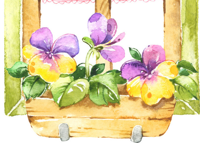 手绘水彩花盆素材