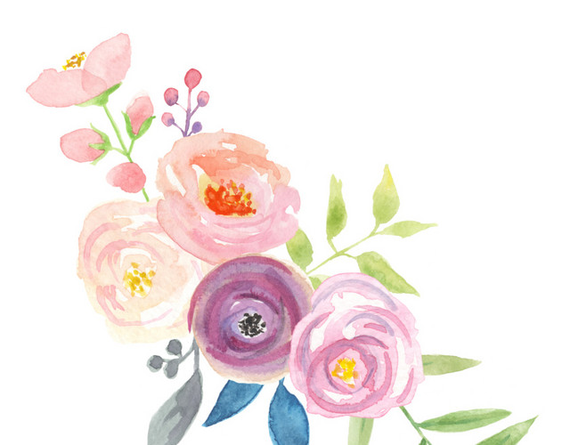 手绘水彩树叶花朵素材