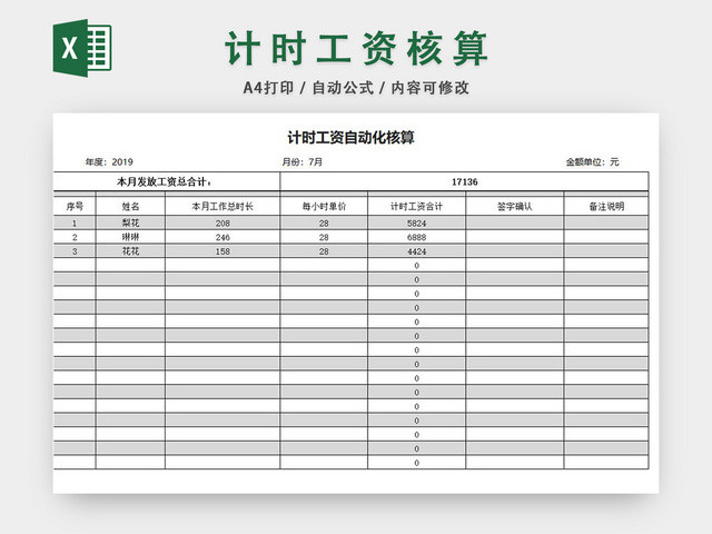 计时工资表