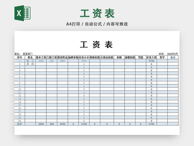 工薪工资表