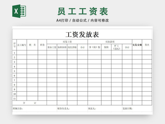 员工工资表