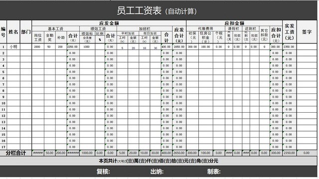 员工工资表