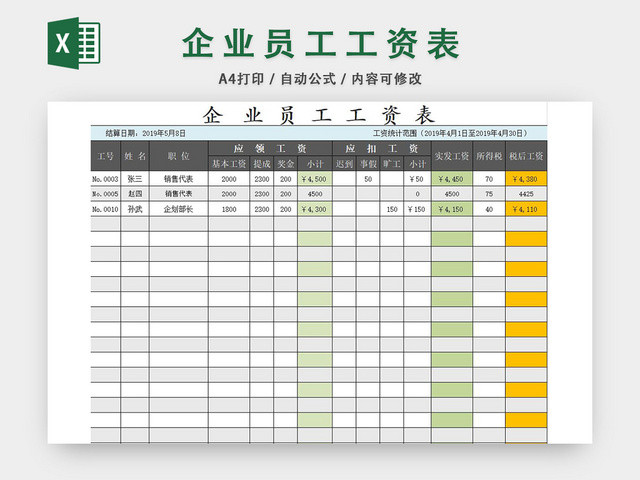 员工工资表
