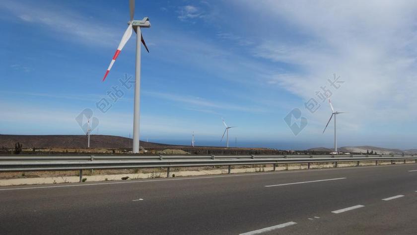 路 景观 沥青 路线 道路上 风电能源 风车 云