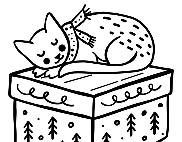 卡通简笔画小猫礼盒素材
