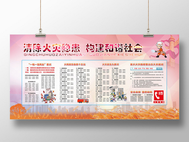炫彩清除火灾隐患构建和谐社会科普展板设计