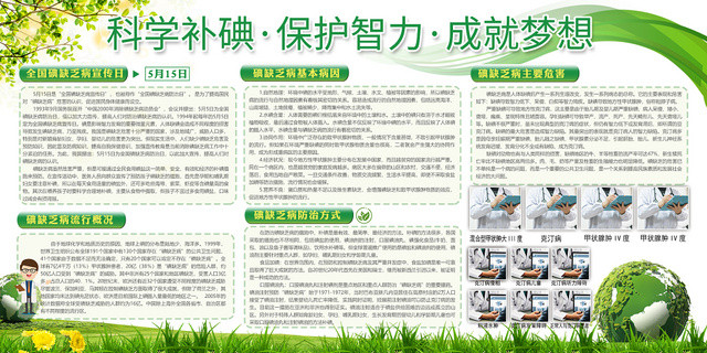 健康教育简约绿色健康科学补碘保护智力成就梦想宣传栏
