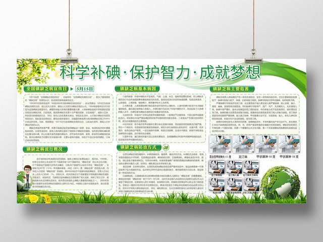 健康教育简约绿色健康科学补碘保护智力成就梦想宣传栏