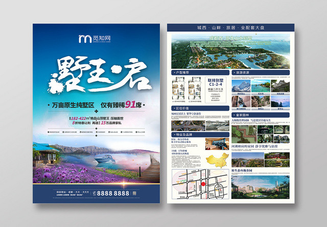 蓝色简约房地产山水别墅特惠宣传