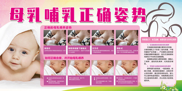 粉色母乳哺乳母乳喂养正确姿势宣传栏