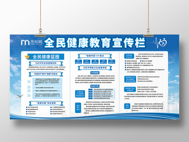 蓝色简约全民健康教育目标宣传栏