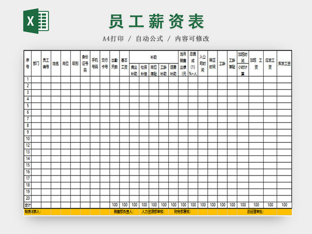 员工计时工资表