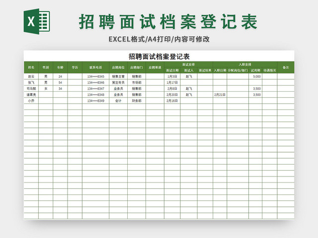 公司常用招聘面试档案登记表EXCEL模板应聘登记表