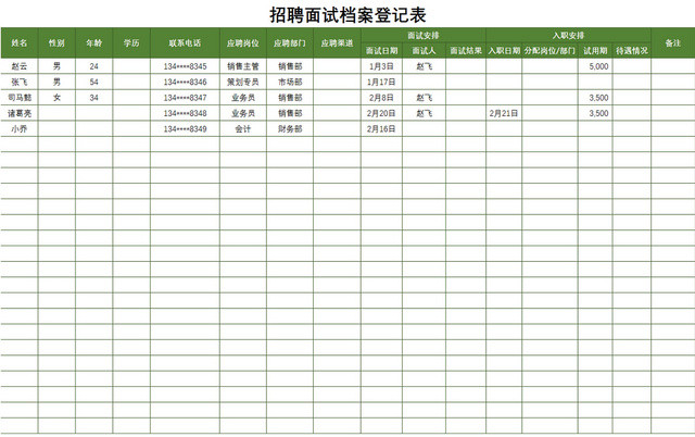 公司常用招聘面试档案登记表EXCEL模板应聘登记表