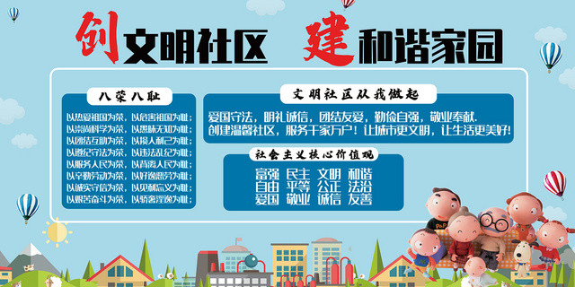 简约大气蓝色系创文明社会建和谐家园社区宣传栏社区展版