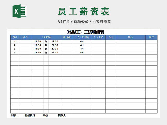 人事行政临时工工资明细表