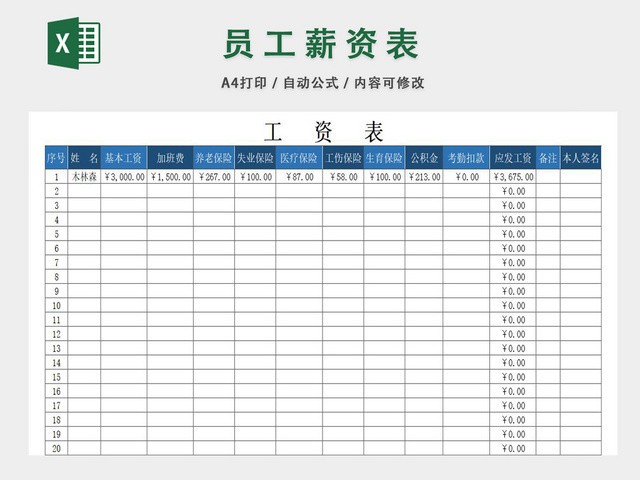 员工工资结算表