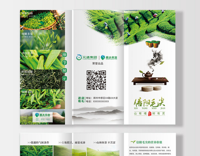 绿色清新茶叶三折页