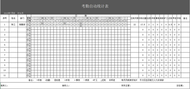员工考勤表考勤管理表