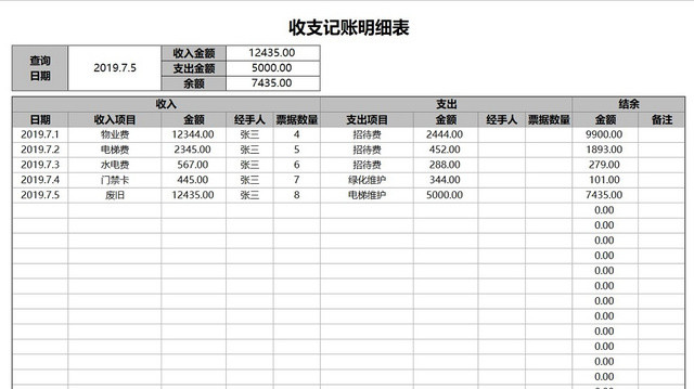 收支记账表格