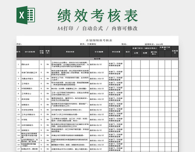 企业考核表绩效考核表