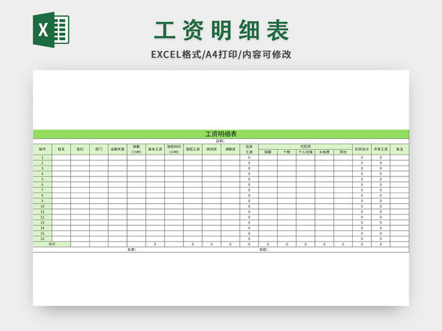 简约风企业员工工资明细表EXCEL模板