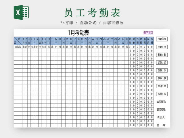 员工考勤表考勤管理表