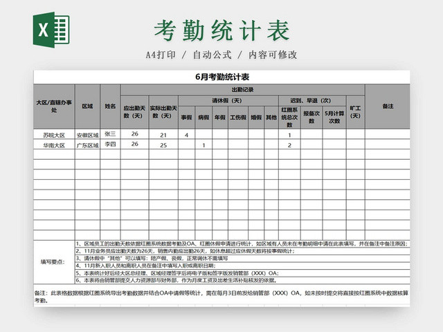 员工考勤表考勤管理表