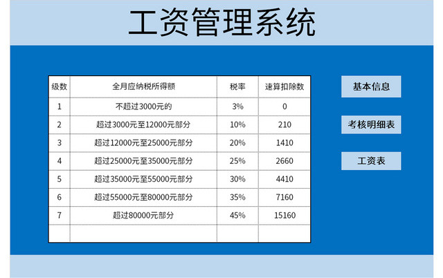 蓝色企业员工工资管理系统EXCEL模板