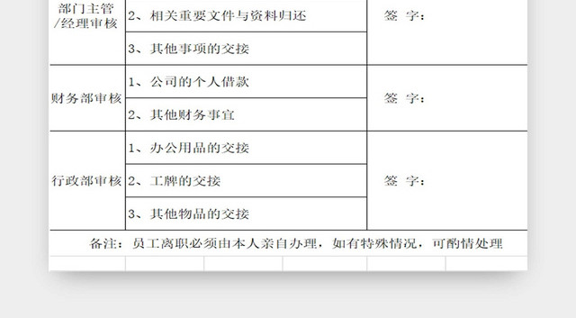 离职申请表员工离职表交接表