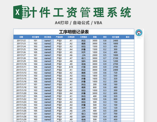 财务会计计件工资管理系统表格设计