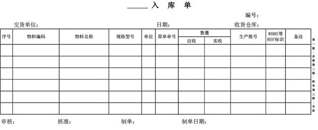 企业仓储管理入库单设计