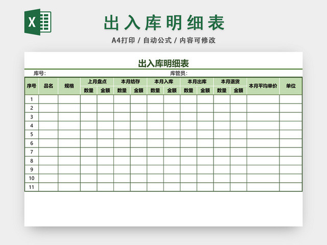 企业仓储管理出入库明细表格设计