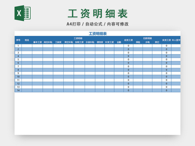 员工工资明细表格设计