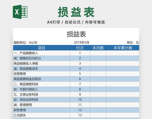 公司损益表设计