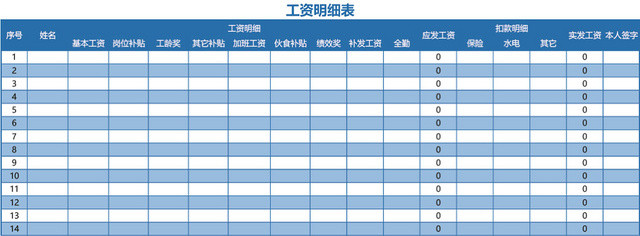 员工工资明细表格设计