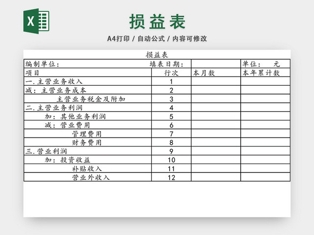 公司损益表设计