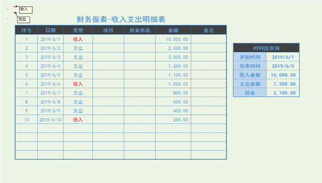 收入支出明细表