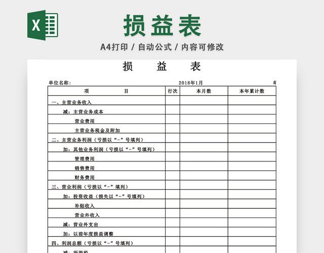 公司损益分析损益表设计