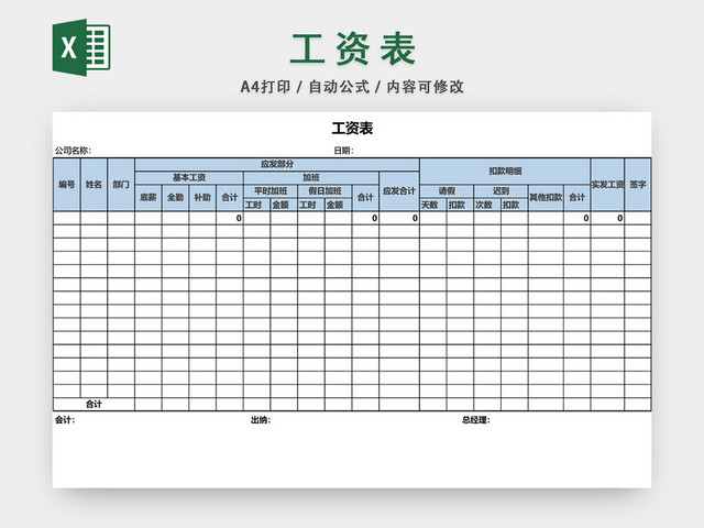 员工工资条工资表格设计