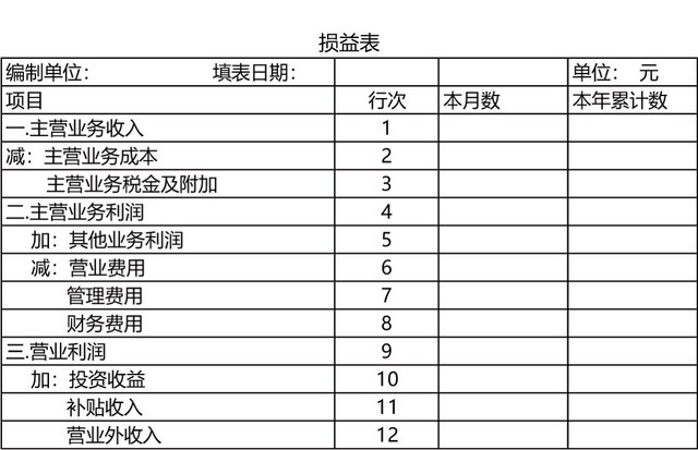 公司损益表设计