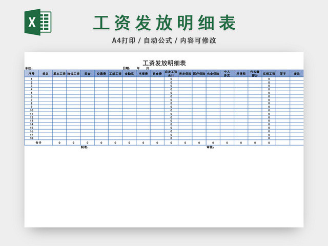 员工工资发放明细表格设计